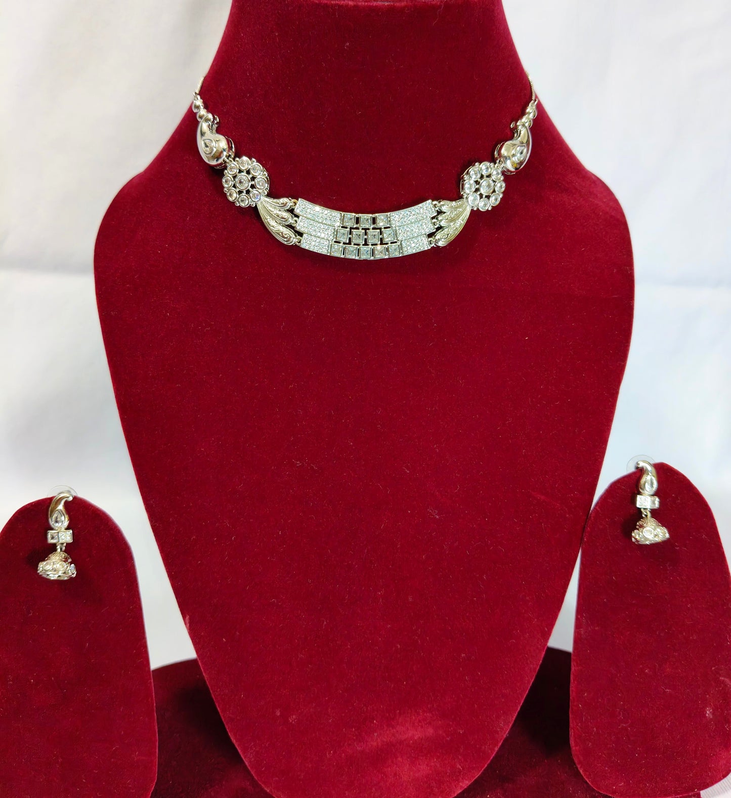 American Diamond SIlver Plated Necklace Set HJ29