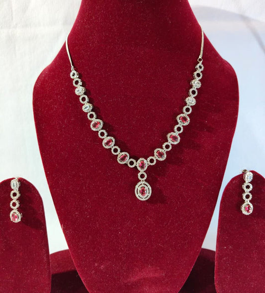 Crystal Drop Necklace and Earrings Set with Pink Stones HJ33