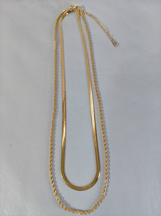 Layered Gold Chain Necklace Set, Herringbone and Rope Chain Design, (HJ51)