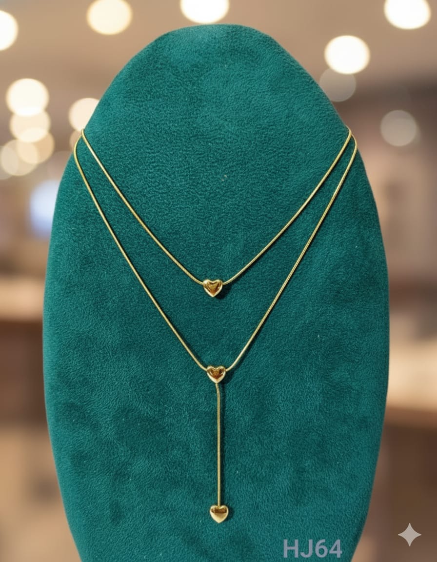 Layered Gold Heart Pendant Necklace, Triple Heart Drop Chain, Anti Tarnish (HJ64)