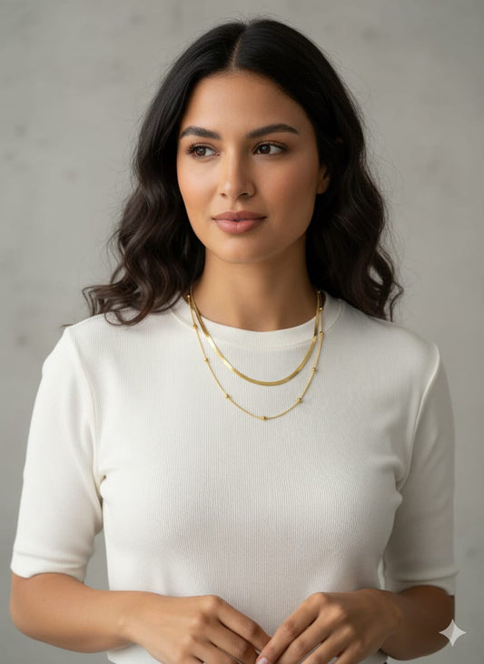 Layered Gold Chain Necklace, Multi-Strand Design, HJ65