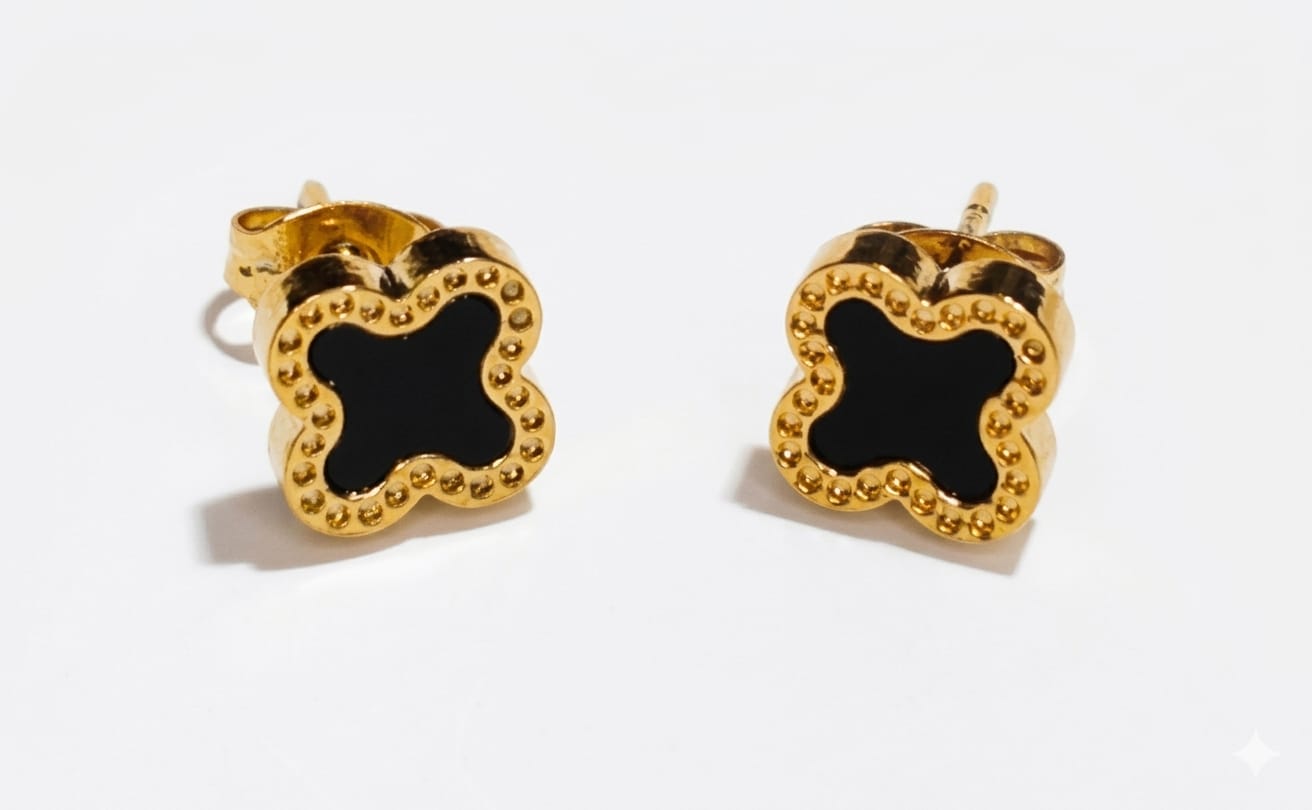 Elegant Earrings Featuring Black Four-Leaf Clovers Pack of 3 ER01
