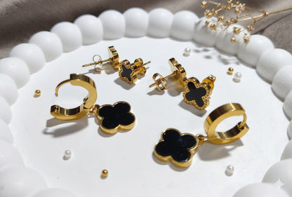 Elegant Earrings Featuring Black Four-Leaf Clovers Pack of 3 ER01