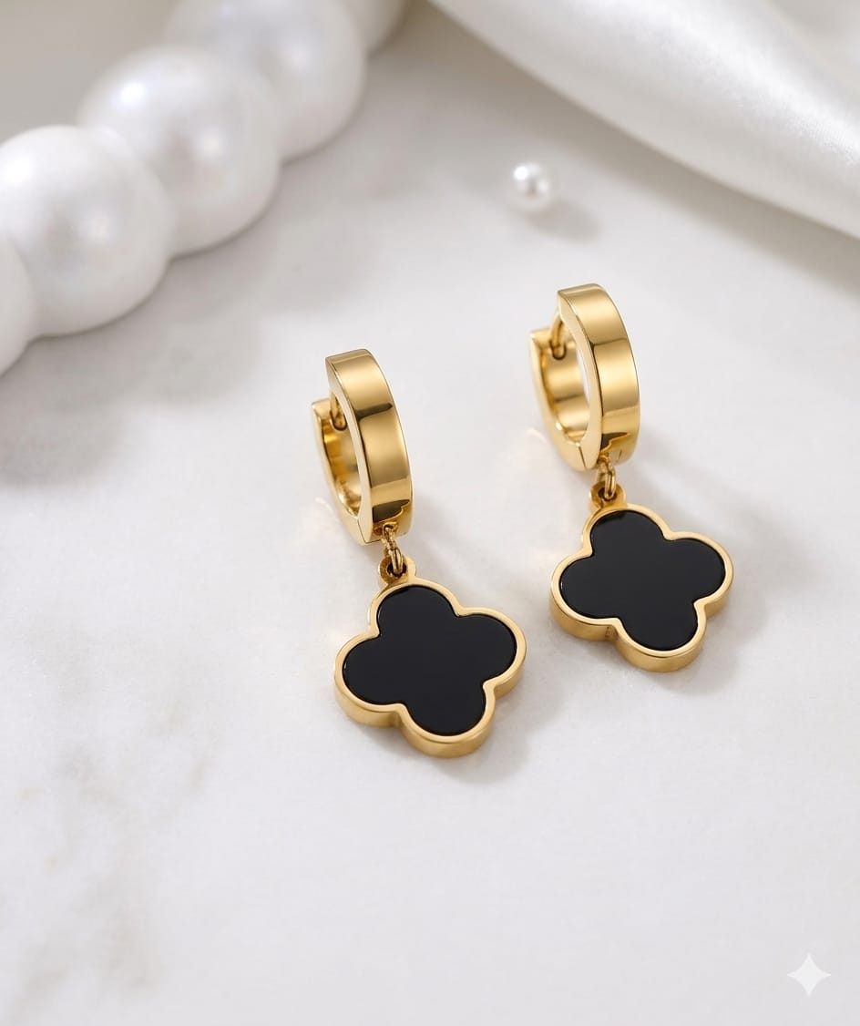 Elegant Earrings Featuring Black Four-Leaf Clovers Pack of 3 ER01
