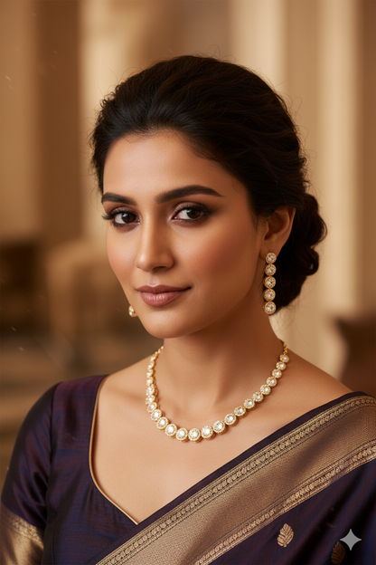 Crystal Rhinestone Jewelry Set with Adjustable Necklace and Drop Earrings, Rose Gold, Halo Design, (HJ02)