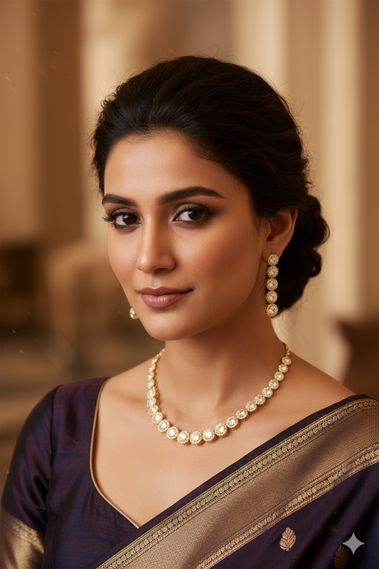 Crystal Rhinestone Jewelry Set with Adjustable Necklace and Drop Earrings, Rose Gold, Halo Design, (HJ02)