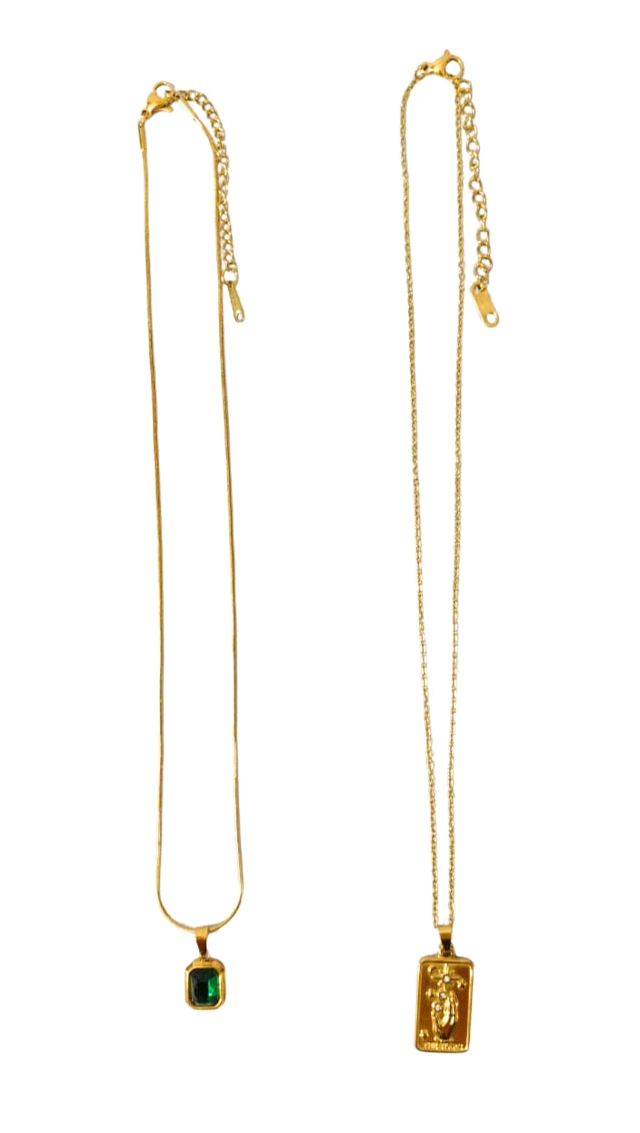 Set of 2 Anti-tarnish & Elegant Gold Chain Necklace Set HJ12