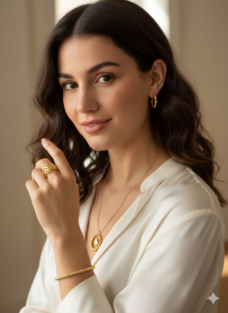 Jewellery Set with Necklace, Earrings, Pendant, Chain, Ring & Bracelet, 5 pieces HJ19