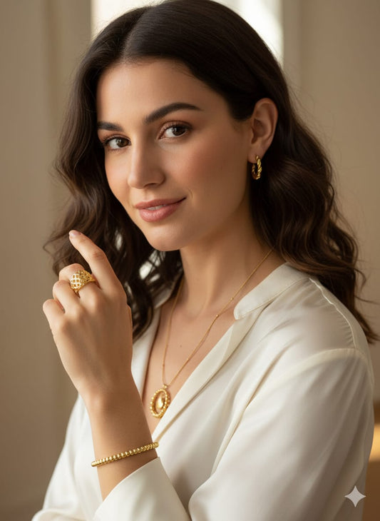 Jewellery Set with Necklace, Earrings, Pendant, Chain, Ring & Bracelet, 5 pieces HJ19