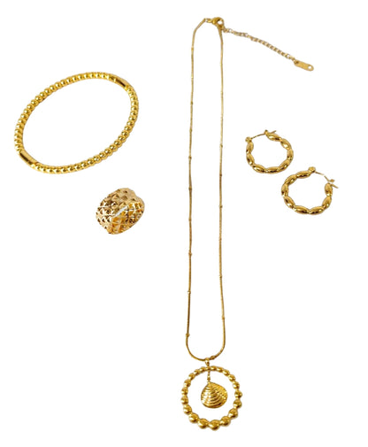 Jewellery Set with Necklace, Earrings, Pendant, Chain, Ring & Bracelet, 5 pieces HJ19