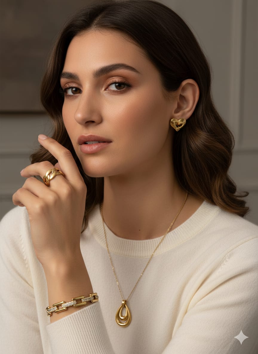 Jewellery Set with Necklace, Earrings, Pendant, Chain, Ring & Bracelet, 5 pieces HJ20