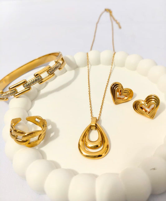 Jewellery Set with Necklace, Earrings, Pendant, Chain, Ring & Bracelet, 5 pieces HJ20