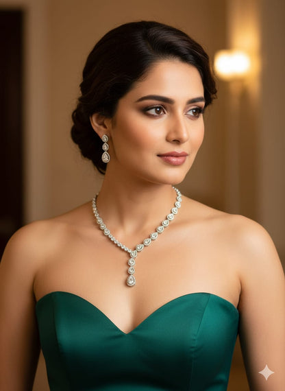 Crystal Teardrop Necklace and Earrings Set HJ28