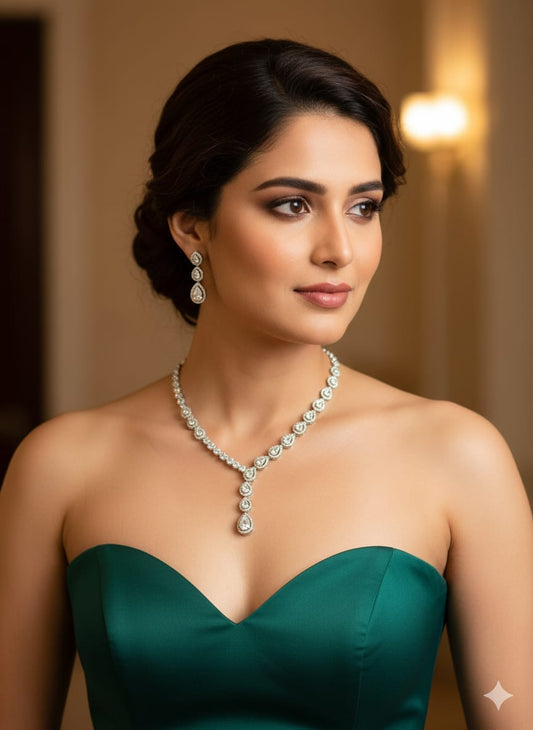 Crystal Teardrop Necklace and Earrings Set HJ28