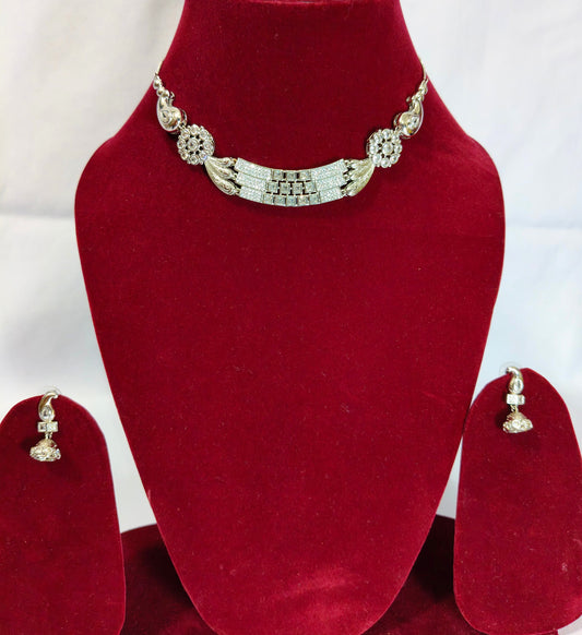 American Diamond SIlver Plated Necklace Set HJ29