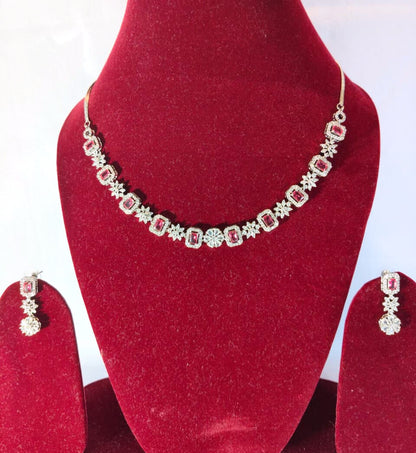 American Diamond SIlver Plated Necklace Set HJ30
