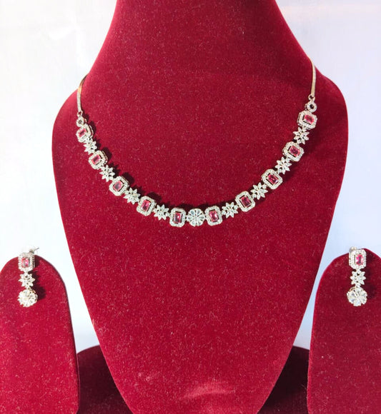 American Diamond SIlver Plated Necklace Set HJ30