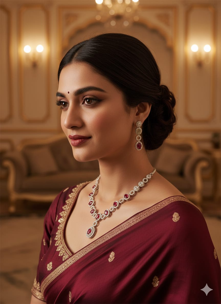 Crystal Drop Necklace and Earrings Set with Pink Stones HJ33