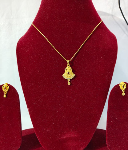 Traditional Gold-Plated Jewellery Set with Ethnic Indian Pendant Necklace and Earrings Set, Bell Design (HJ34)