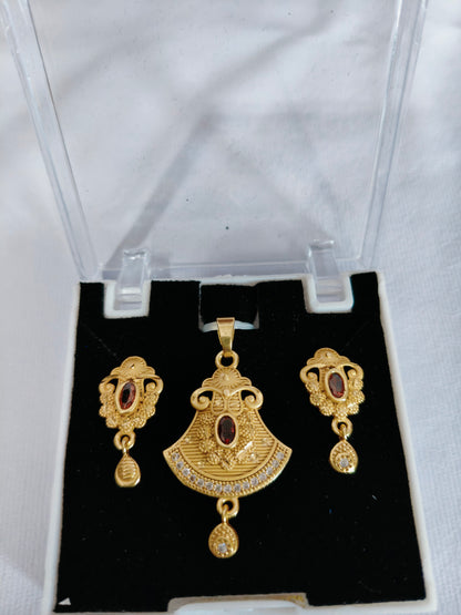 Traditional Gold-Plated Jewellery Set with Ethnic Indian Pendant Necklace and Earrings Set, Bell Design (HJ34)