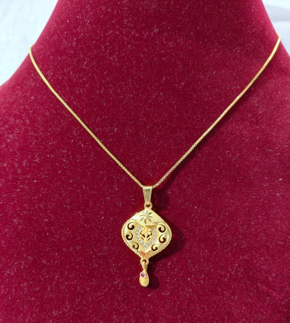 Elegant Gold Plated Necklace & Earrings Set , Floral Heart Pendant, Anti-tarnish, Brass, Ruby Accents (HJ36)