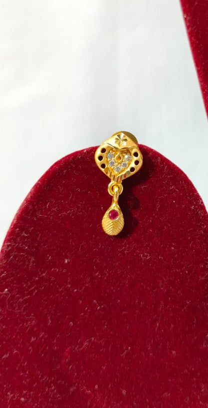 Elegant Gold Plated Necklace & Earrings Set , Floral Heart Pendant, Anti-tarnish, Brass, Ruby Accents (HJ36)