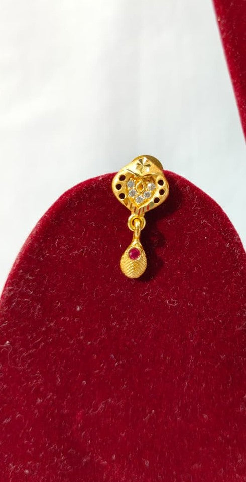 Elegant Gold Plated Necklace & Earrings Set , Floral Heart Pendant, Anti-tarnish, Brass, Ruby Accents (HJ36)