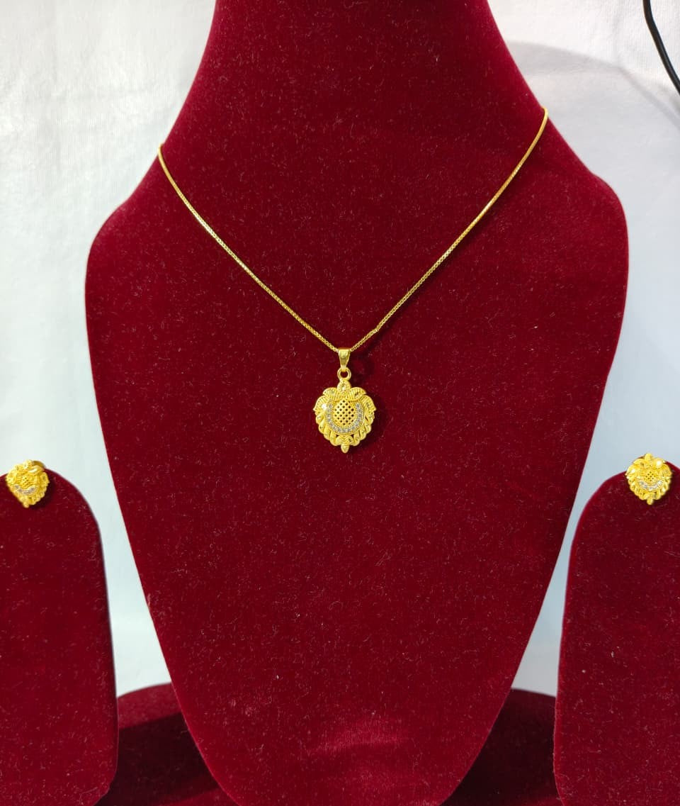 raditional and Elegant Gold Plated Jewellery Set with CZ Stones, Pendant Necklace and Earrings Set HJ37