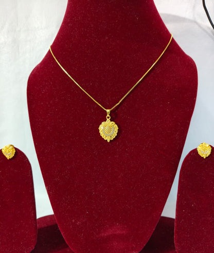 raditional and Elegant Gold Plated Jewellery Set with CZ Stones, Pendant Necklace and Earrings Set HJ37