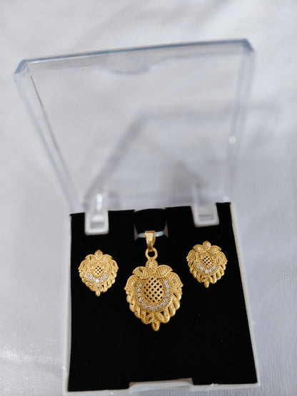 raditional and Elegant Gold Plated Jewellery Set with CZ Stones, Pendant Necklace and Earrings Set HJ37