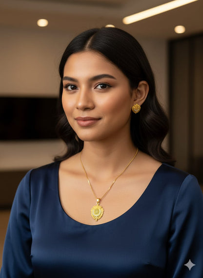 raditional and Elegant Gold Plated Jewellery Set with CZ Stones, Pendant Necklace and Earrings Set HJ37