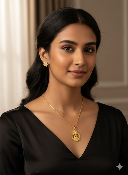 Gold-Plated Crystal Floral & Peacock Jewellery Set with Pendant Necklace and Matching Earrings, Anti tarnish (HJ41)