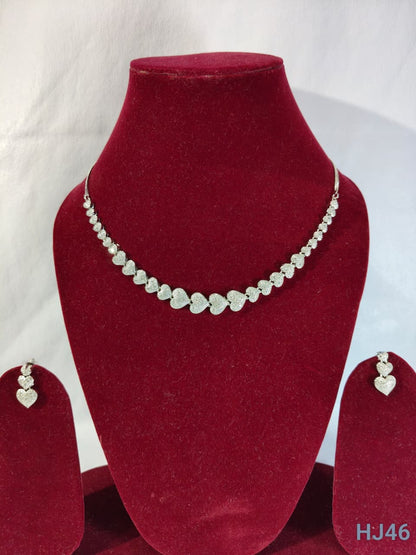 Elegant Silver Heart shape Jewelry Set, Crystal Studded Necklace with Matching Earrings and Ring,(HJ46)