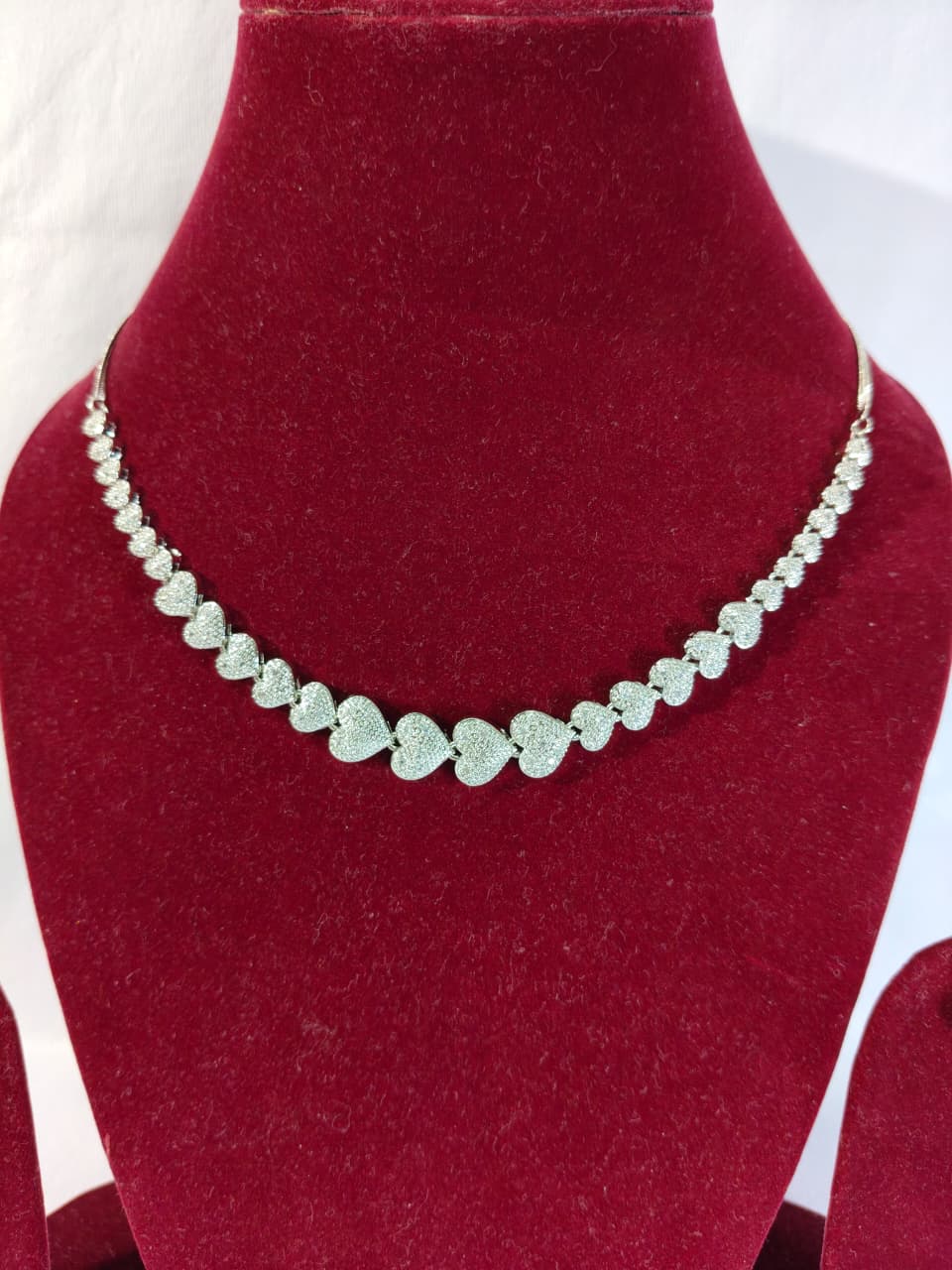 Elegant Silver Heart shape Jewelry Set, Crystal Studded Necklace with Matching Earrings and Ring,(HJ46)