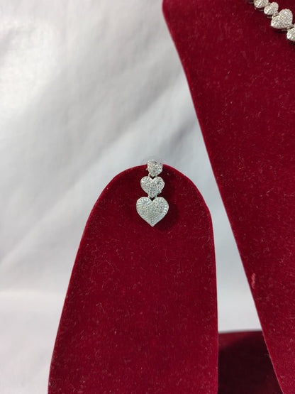 Elegant Silver Heart shape Jewelry Set, Crystal Studded Necklace with Matching Earrings and Ring,(HJ46)