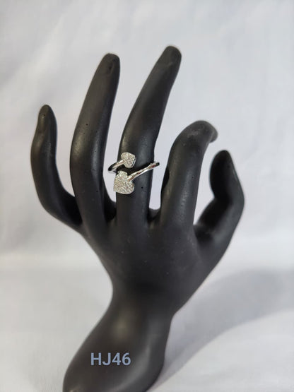 Elegant Silver Heart shape Jewelry Set, Crystal Studded Necklace with Matching Earrings and Ring,(HJ46)