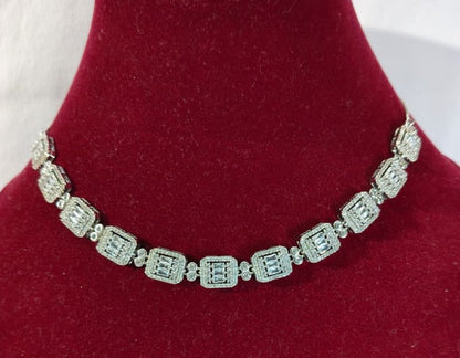 American Diamond Crystal Necklace and Earrings Set, Silver-toned Jewellery Set (HJ47)