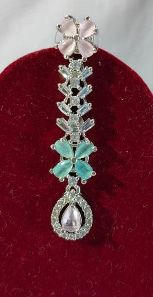 American Diamond Necklace and Earrings Set, Silver-toned Multi Color Crystal Chandelier Style Earrings, (HJ48M) Multi color