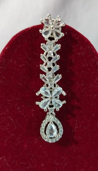 American Diamond Necklace and Earrings Set, Silver-toned Crystal Chandelier Style Earrings, (HJ48S) (Silver)