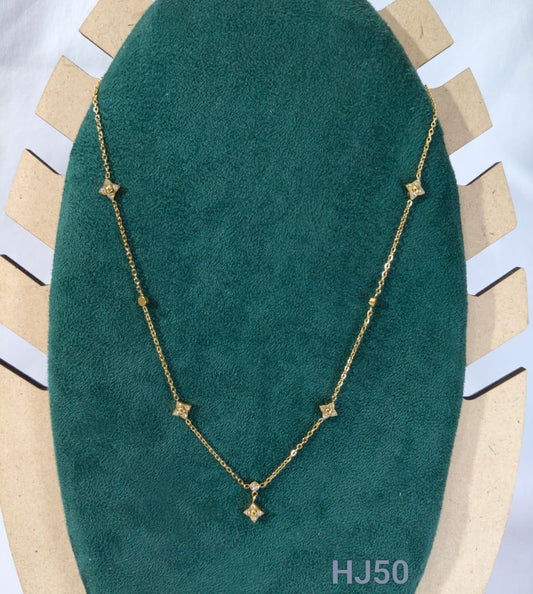 Elegant Gold-Plated Chain Necklace with Crystal Star Pendants, Delicate Link Design (HJ50)