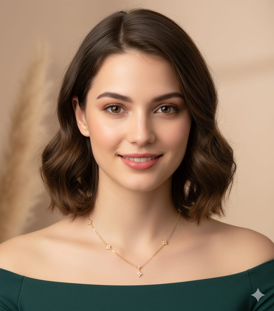 Elegant Gold-Plated Chain Necklace with Crystal Star Pendants, Delicate Link Design (HJ50)