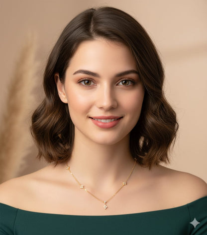 Elegant Gold-Plated Chain Necklace with Crystal Star Pendants, Delicate Link Design (HJ50)