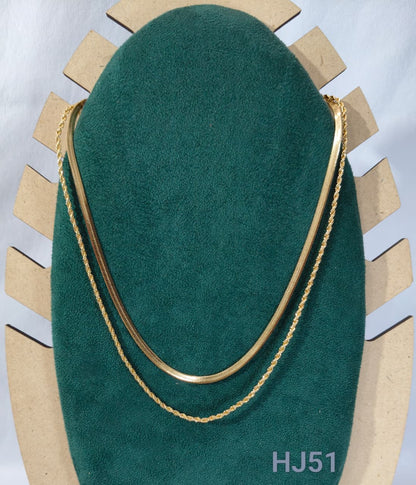 Layered Gold Chain Necklace Set, Herringbone and Rope Chain Design,  (HJ51)