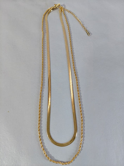 Layered Gold Chain Necklace Set, Herringbone and Rope Chain Design,  (HJ51)