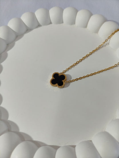 Dainty Gold Reversible Clover Pendant Necklace, Long Chain, Minimalist Jewelry, HJ55