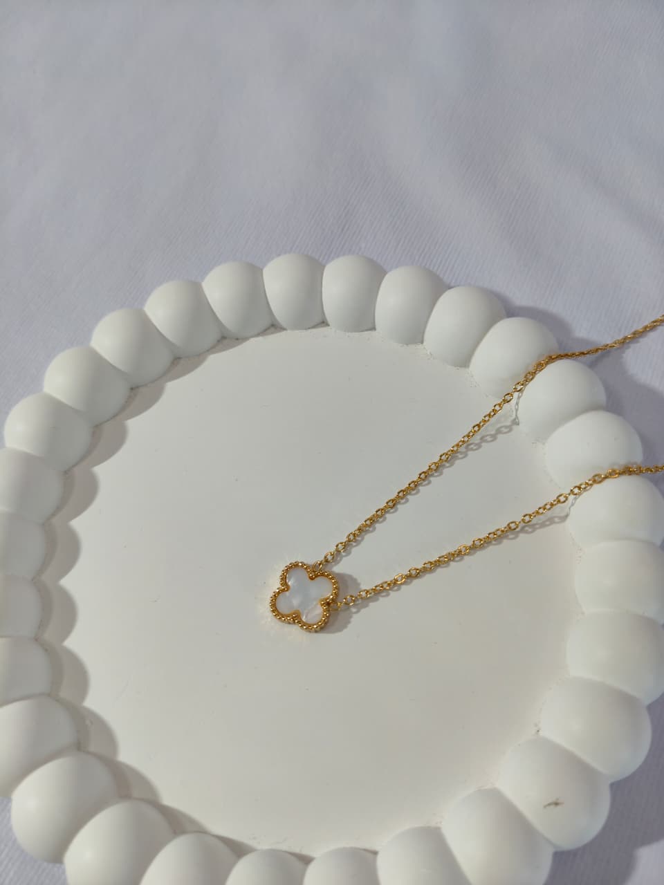 Dainty Gold Reversible Clover Pendant Necklace, Long Chain, Minimalist Jewelry, HJ55