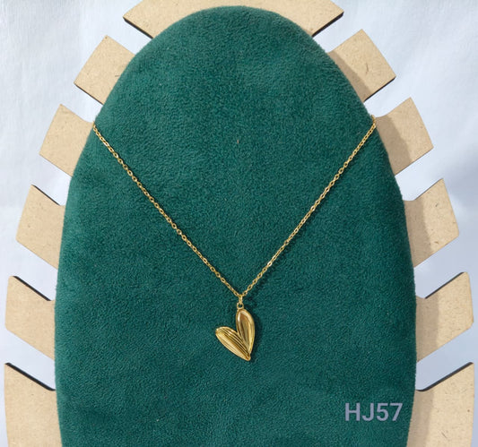 Gold Plated Heart Pendant Necklace with Chain, Elegant Folded Design, Fashion Jewelry for Women HJ57