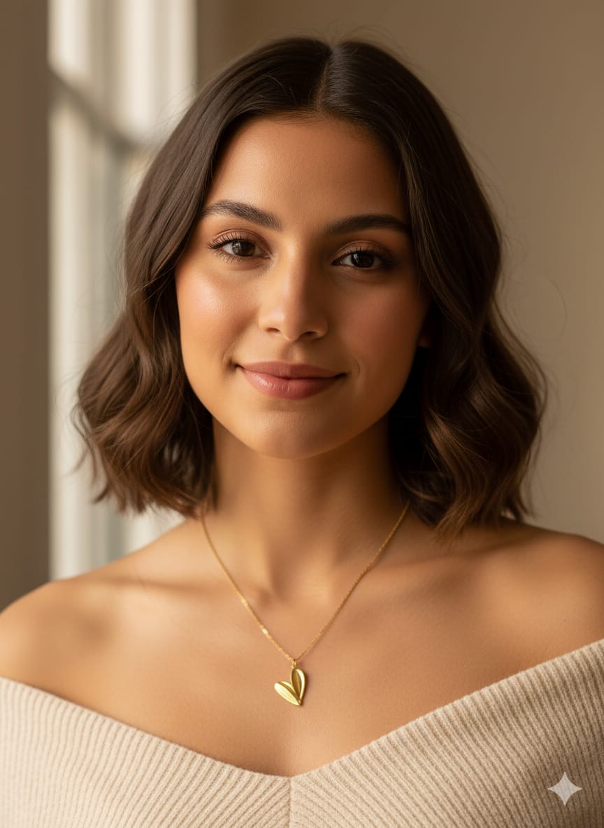 Gold Plated Heart Pendant Necklace with Chain, Elegant Folded Design, Fashion Jewelry for Women HJ57