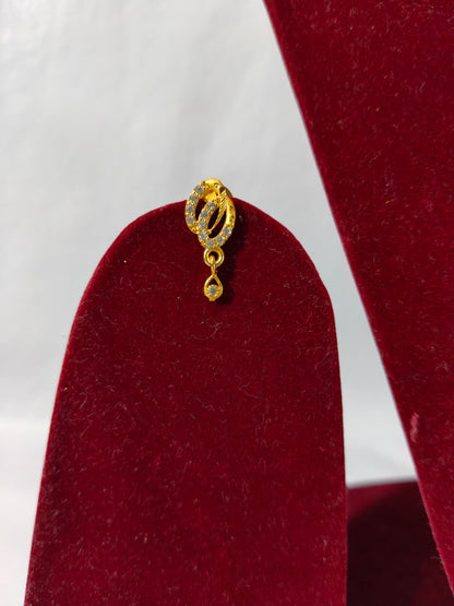 Gold Plated Jewelry Set with Oval Leaf shaped Pendant Necklace and Earrings, Crystal Studded, HJ58