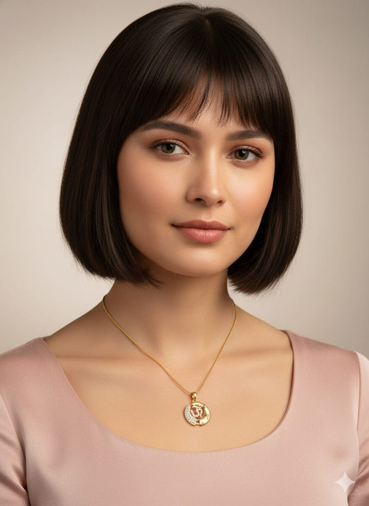 Gold Plated Crystal Moon and Spiritual Om Shape Pendant NecklaceAnti Tarsnish HJ61